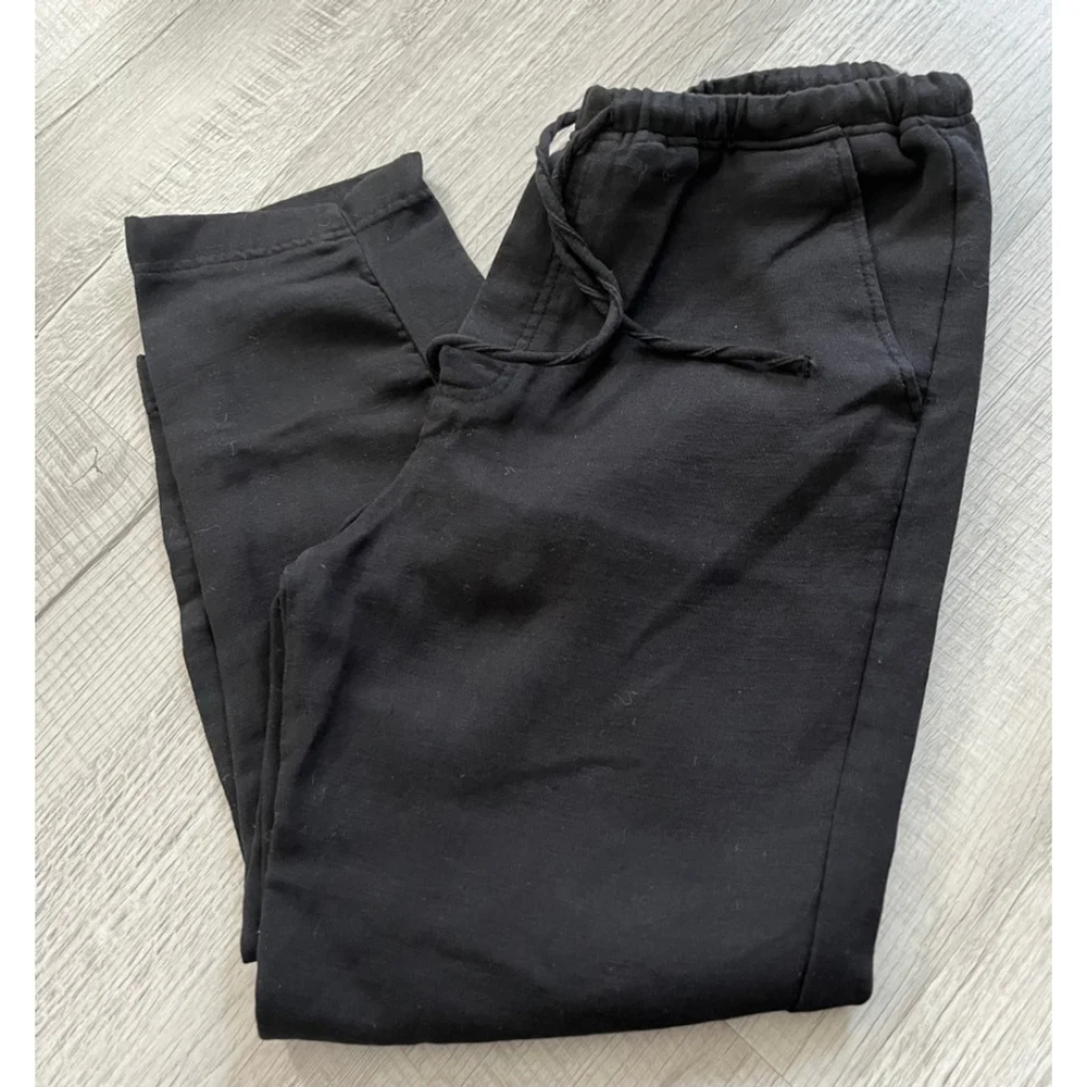 Zara NWOT cropped linen blend pull on black pants size M
